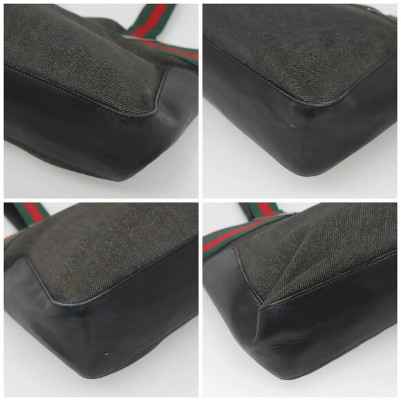 GUCCI Web Sherry Line Tote Bag Canvas Red Gray Green 73983 Auth BA2478 - Picture 14 of 16